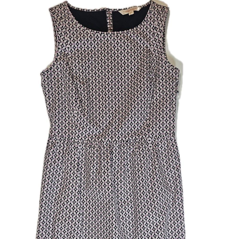 Brooks Brothers Dress Womens 2 Navy Blue Geometric Print Fit Flare Office Casual